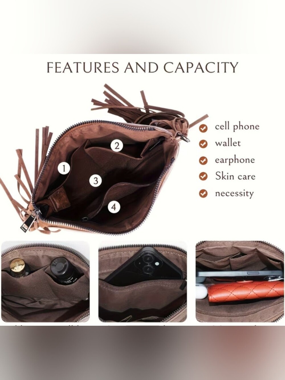 NEW! Hand-Tooled Western Crossbody Bag with Fringe - Picture 5 of 6